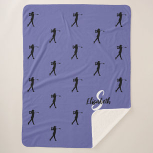 Golf Pattern Golfer Monogrammed Sports Periwinkle  Sherpa Blanket