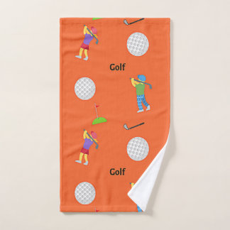 Golf pattern on orange hand towel