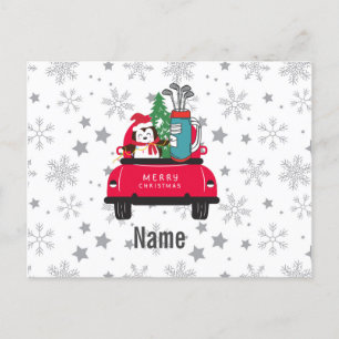 Golf Penguin golfer with golf cart Merry Christmas Postcard