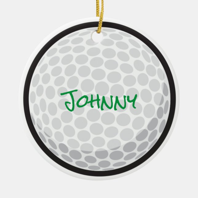 Golf Personalised Name Team Year White Ceramic Tree Decoration (Front)