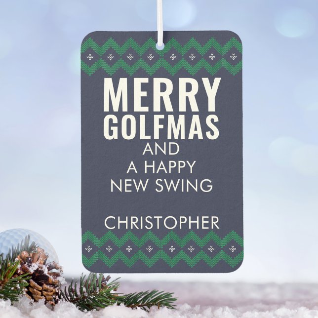 Golf Photo Christmas Golfmas Car Air Freshener (Merry Golfmas and a Happy New Swing! Just add your name to this festive car air freshener!)