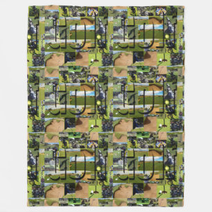 Golf Photo Collage And Logo, Large Fleece Blanket