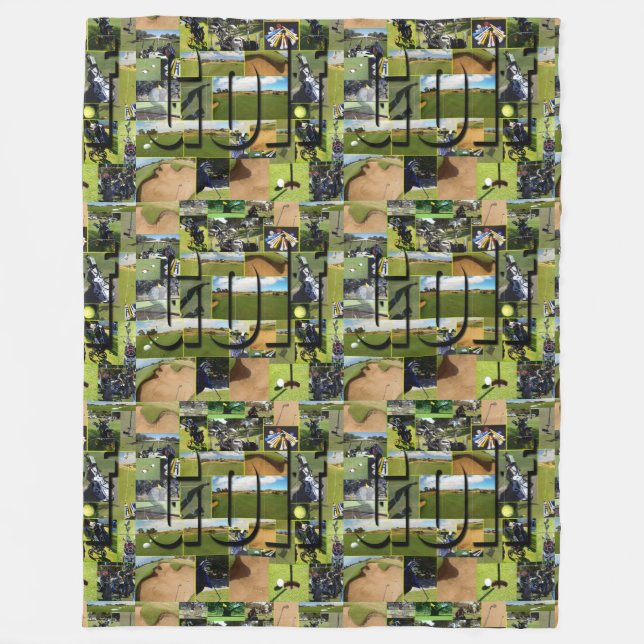 Golf Photo Collage And Logo, Large Fleece Blanket (Front)