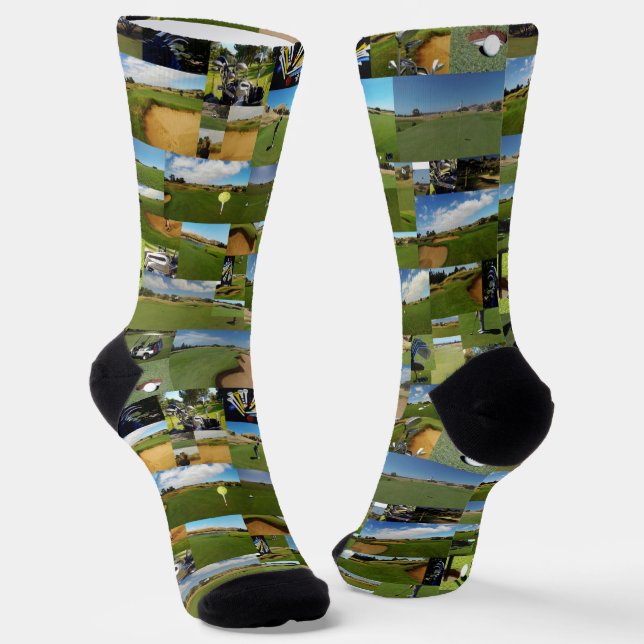 Golf Photo Collage, Full Print Crew Socks (Angled)