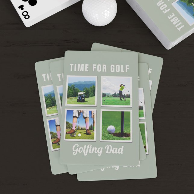 Golf Photo Collage Golfing Dad Poker Cards (It's always time for Golf! You can add up to 4 photos and your Golfing Dad's name)