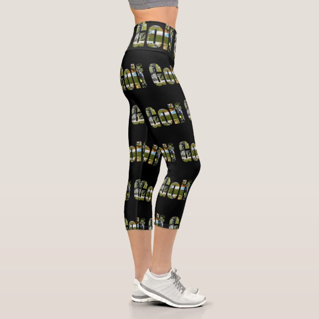 Golf Photo Collage Logo Capri Leggings, (Right)