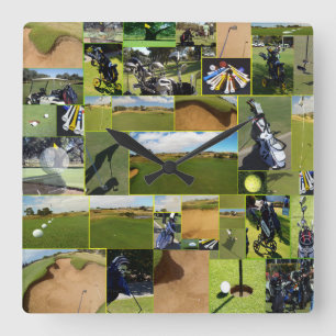 Golf Photo Collage, Square Wall Clock