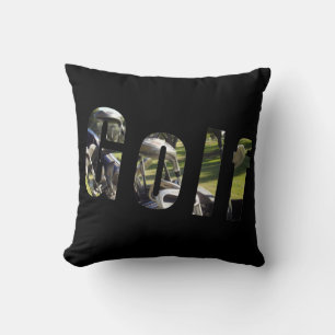Golf Picture Logo, Black Throw Cushion. Cushion