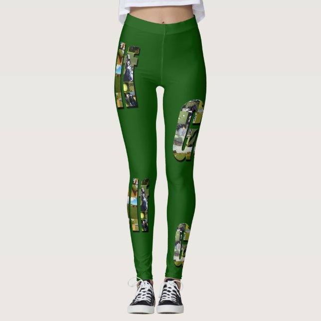 Golf Picture Logo Collage, Green Leggings (Front)