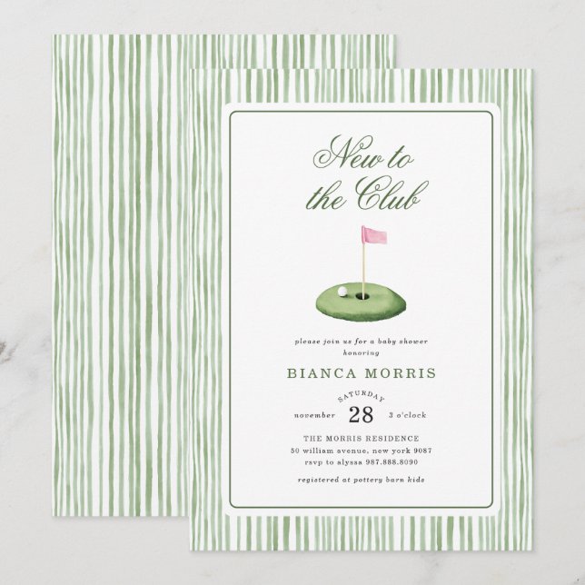 Golf Pink Baby Shower Invitation (Front/Back)