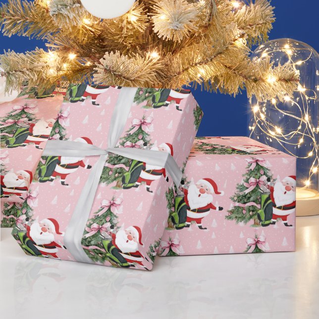 Golf Pink Christmas themed for Lady Golfer Wrapping Paper (Holidays)