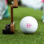 Golf pink monogram name & initial golf balls<br><div class="desc">Fun ladies or girls golfing gift golf balls with your name and family name initial. Balls reads Natalie R or personalise with your own name and initial. Designed by Sarah Trett.</div>
