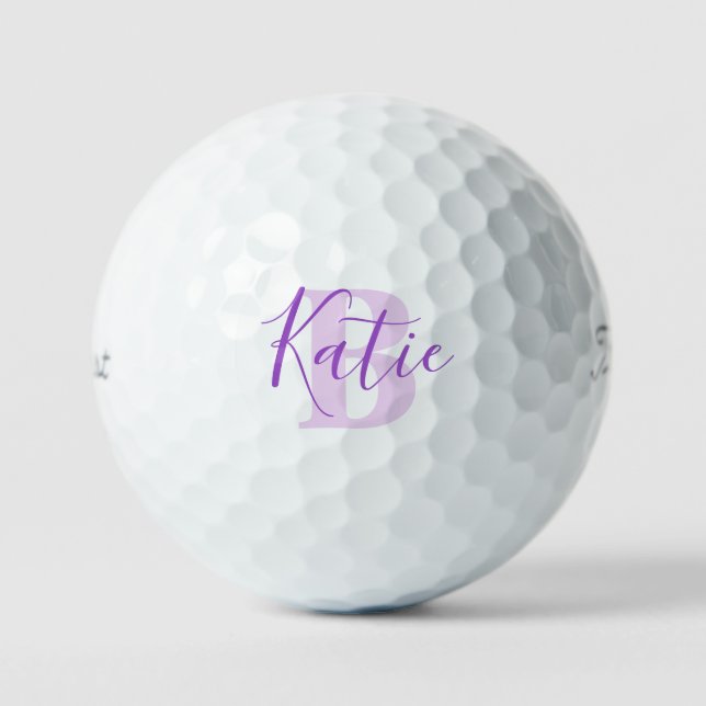 Golf pink monogram name initial purple golf balls (Front)