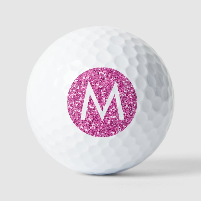 Golf Pink Simple Monogram Initial Sparkly Balls (Front)