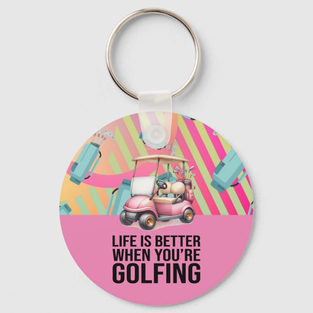 Golf Pink Themed for Woman Golfer Party Key Ring (Front)