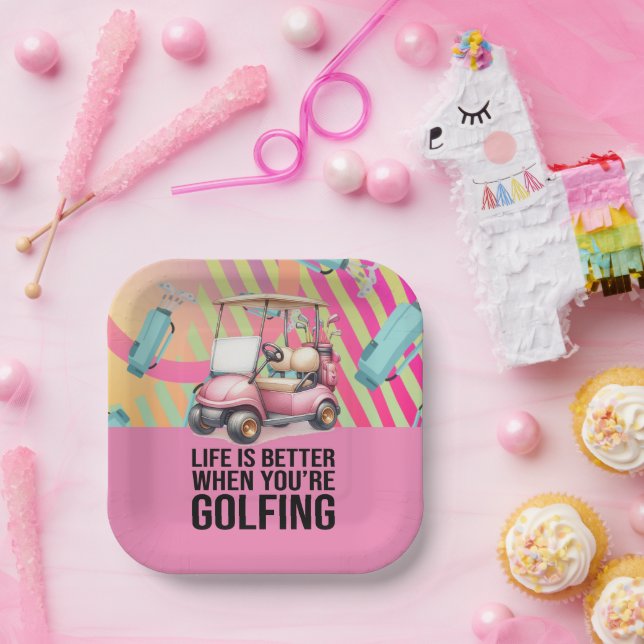 Golf Pink Themed for Woman Golfer Party Paper Plate (Party)