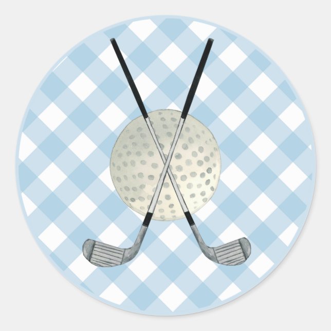 Golf Plaid Blue White Preppy Country Club Classic Round Sticker (Front)