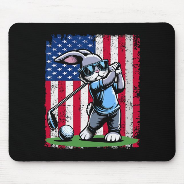 Golf Player Bunny Easter Egg Golfers American Flag Mouse Mat (Front)