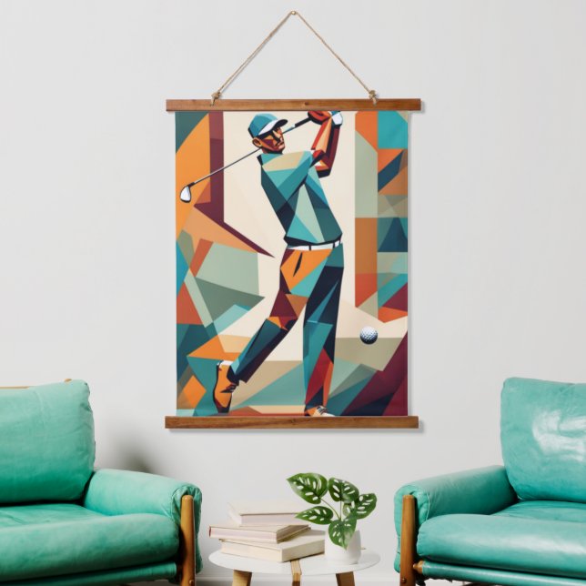 Golf Player Cubist Wall Tapestry (Living Room)