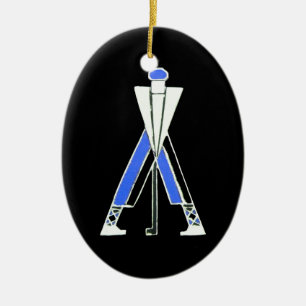 GOLF PLAYER,GOLFER BLACK,BLUE SAPPHIRE MONOGRAM CERAMIC TREE DECORATION