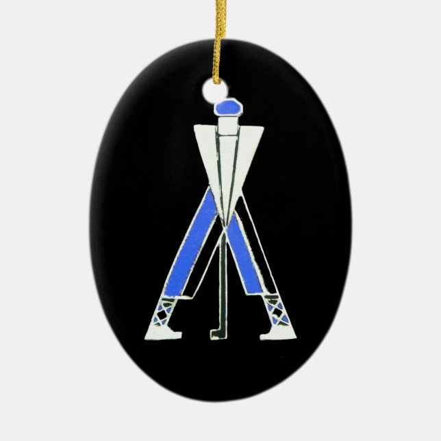 GOLF PLAYER,GOLFER BLACK,BLUE SAPPHIRE MONOGRAM CERAMIC TREE DECORATION (Front)