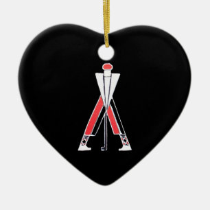 GOLF PLAYER,GOLFER BLACK ,RED RUBY MONOGRAM CERAMIC TREE DECORATION