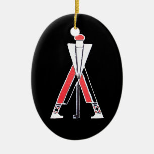 GOLF PLAYER,GOLFER BLACK ,RED RUBY MONOGRAM CERAMIC TREE DECORATION