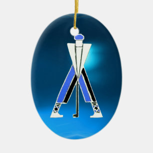 GOLF PLAYER,GOLFER BLUE SAPPHIRE MONOGRAM CERAMIC TREE DECORATION