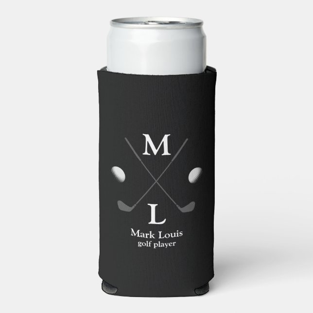 Golf Player /Golfer Monogram/ Personalised Black Seltzer Can Cooler (Seltzer Front)