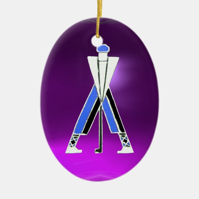 GOLF PLAYER,GOLFER PURPLE AMETHYST MONOGRAM CERAMIC TREE DECORATION (Front)