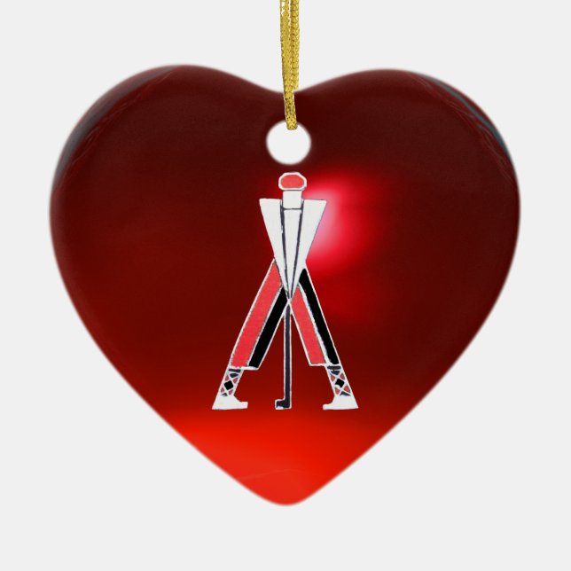 GOLF PLAYER,GOLFER RED RUBY MONOGRAM CERAMIC TREE DECORATION (Front)