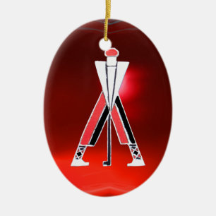 GOLF PLAYER,GOLFER RED RUBY MONOGRAM CERAMIC TREE DECORATION