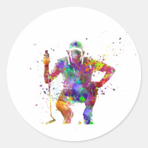 Golf player in watercolor classic round sticker