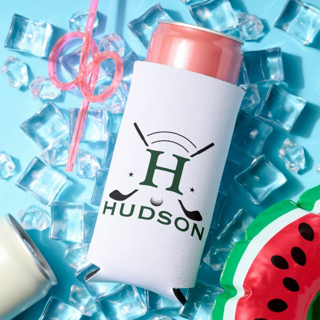 Golf Player Initial Name Custom Monogram Seltzer Can Cooler (In Situ Summer)