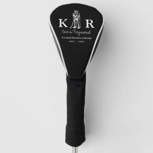 Golf Player Initials Script Name Black White Head Cover