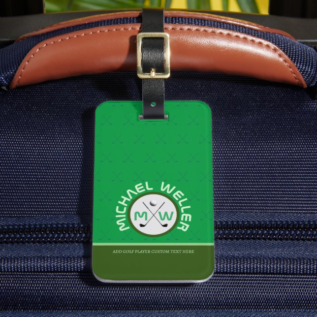 Golf Player Monogrammed Travel baggage GREEN  Luggage Tag (Front Insitu 2)