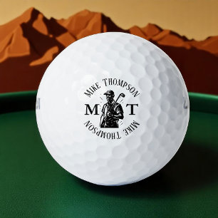 Golf Player, Name and Initials b&w Balls