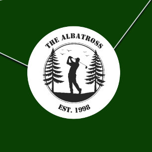 Golf Player Pine Trees Add Name  Classic Round Sticker