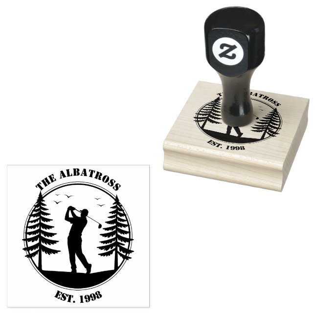 Golf Player Pine Trees Add Name  Rubber Stamp (Stamped)