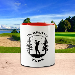 Golf Player Pine Trees Add Name Two-Tone Coffee Mug