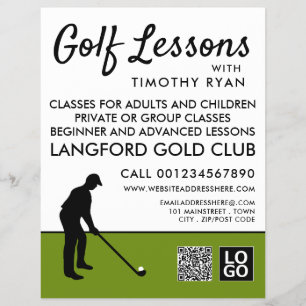 Golf Player Silhouette, GoIf Lesson Advertising Flyer