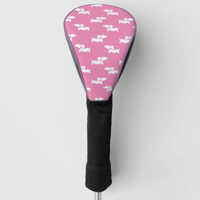 Golf Playing Dachshund Mum Pink  Golf Head Cover (Front)