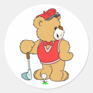 Golf Pro Teddy Bear Classic Round Sticker
