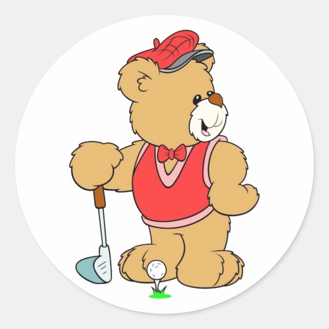 Golf Pro Teddy Bear Classic Round Sticker (Front)