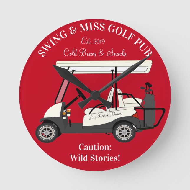 Golf Pub Golf Cart Beer & Snacks Wild Stories Round Clock (Front)
