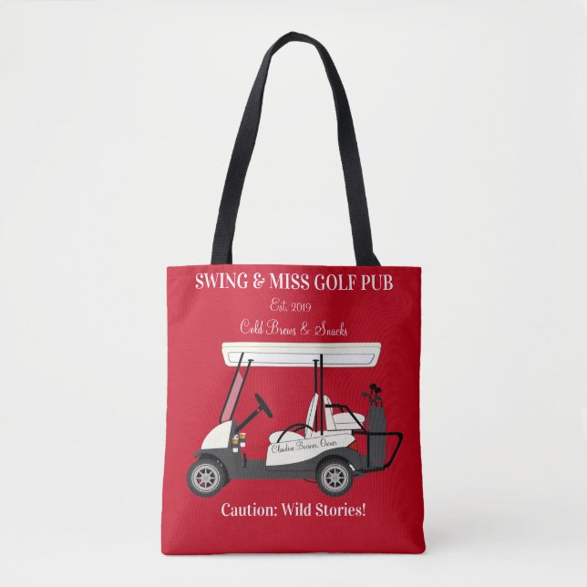 Golf Pub Golf Cart Beer & Snacks Wild Stories Tote Bag (Front)