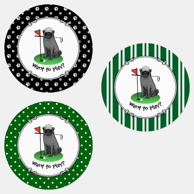 Golf Pug Playing Golf (black) Cute Dog Funny (Group)