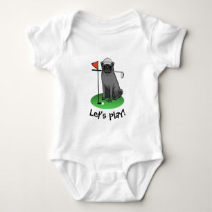 Golf Pug Playing Golf (black) Cute Dog Funny Baby Bodysuit