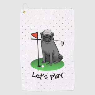 Golf Pug Playing Golf (black) Cute Dog Funny Golf Towel