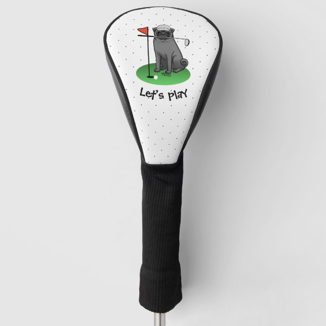 Golf Pug Playing Golf (black) Cute Dog Funny Head Cover (Front)